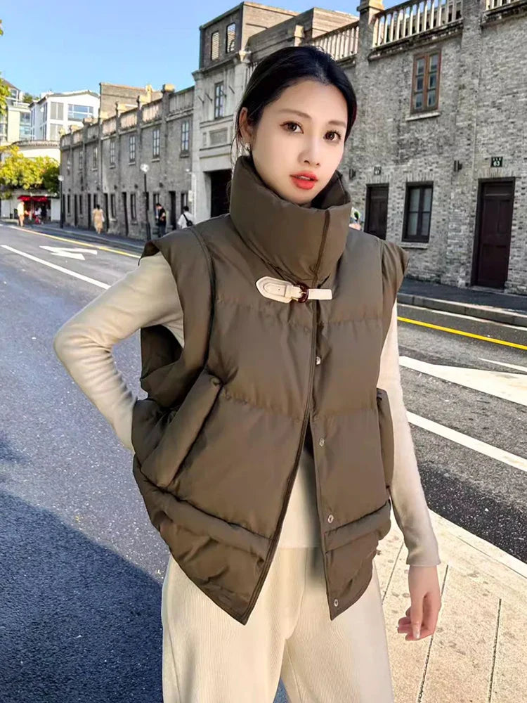 Warm Women’s Down Vest - Cropped Boxy, PU, Winter Layering