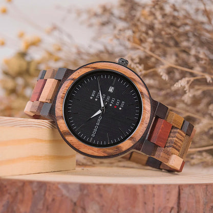 Wooden Couple Watches Handmade Quartz Date Unisex Display