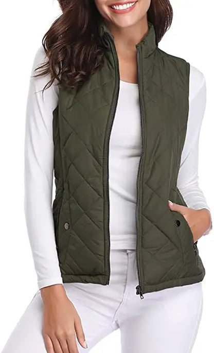 Lightweight Women Quilted Vest - Stand Collar Cotton Winter