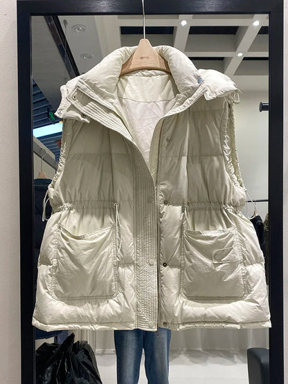 Lightweight Relaxed Women Down Vest - Hooded, Down, Winter