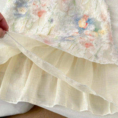 Weiches Mädchenkleid - Ärmelloses Kleid mit Blumenmuster und Schleife, Baumwoll-Polyester-Mischung, Lässige Sommerkleidung