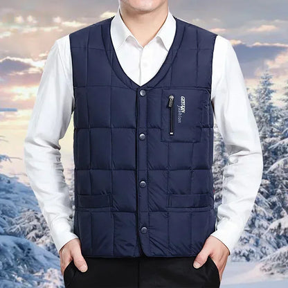 Lightweight Men's Down Vest - V Neck, Polyester, Winter