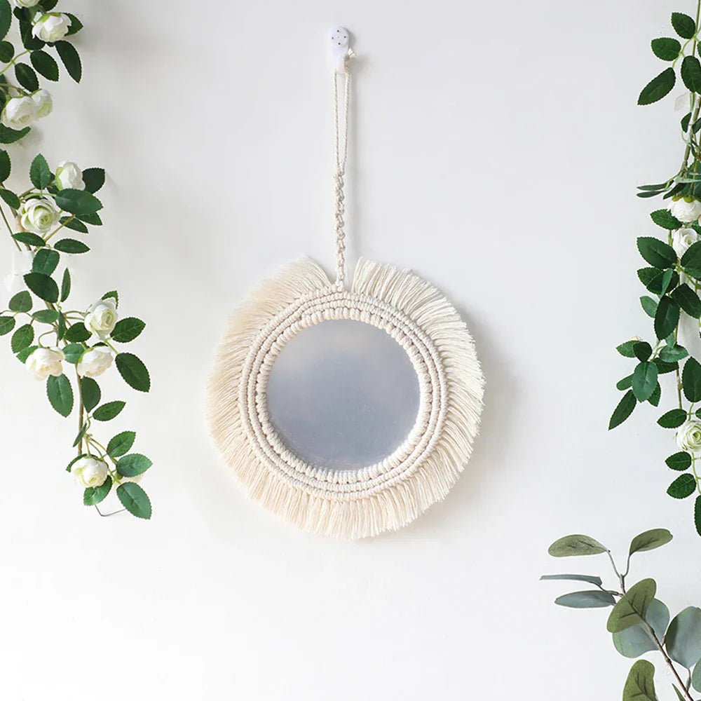 Set di Specchi Macramè con Frangia in Cotone Specchi da Parete Boho Appendibili Autunno 2025 Decorazione Accogliente per Cameretta Regalo per la Casa
