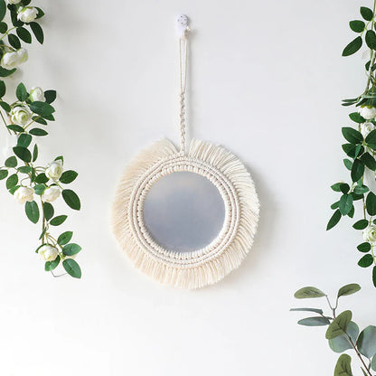 Set di Specchi Macramè con Frangia in Cotone Specchi da Parete Boho Appendibili Autunno 2025 Decorazione Accogliente per Cameretta Regalo per la Casa