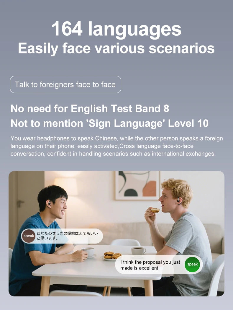 AI Translation Earbuds With Noise Canceling Ear Hook Sports
