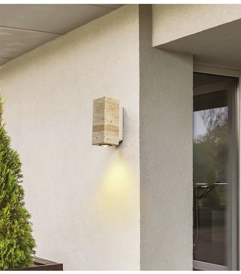 Japandi Yellow Marble LED Wall Sconce Wabi Sabi Bedside Light