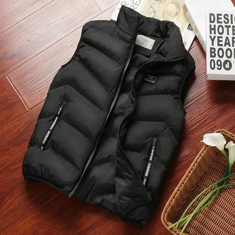 Warm Men’s Puffer Vest - Short Quilted, Polyester, Winter