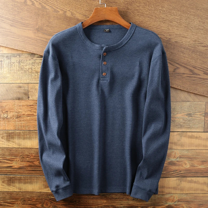 Soft Classic Men's Long Sleeve Pullover - Henley Knit