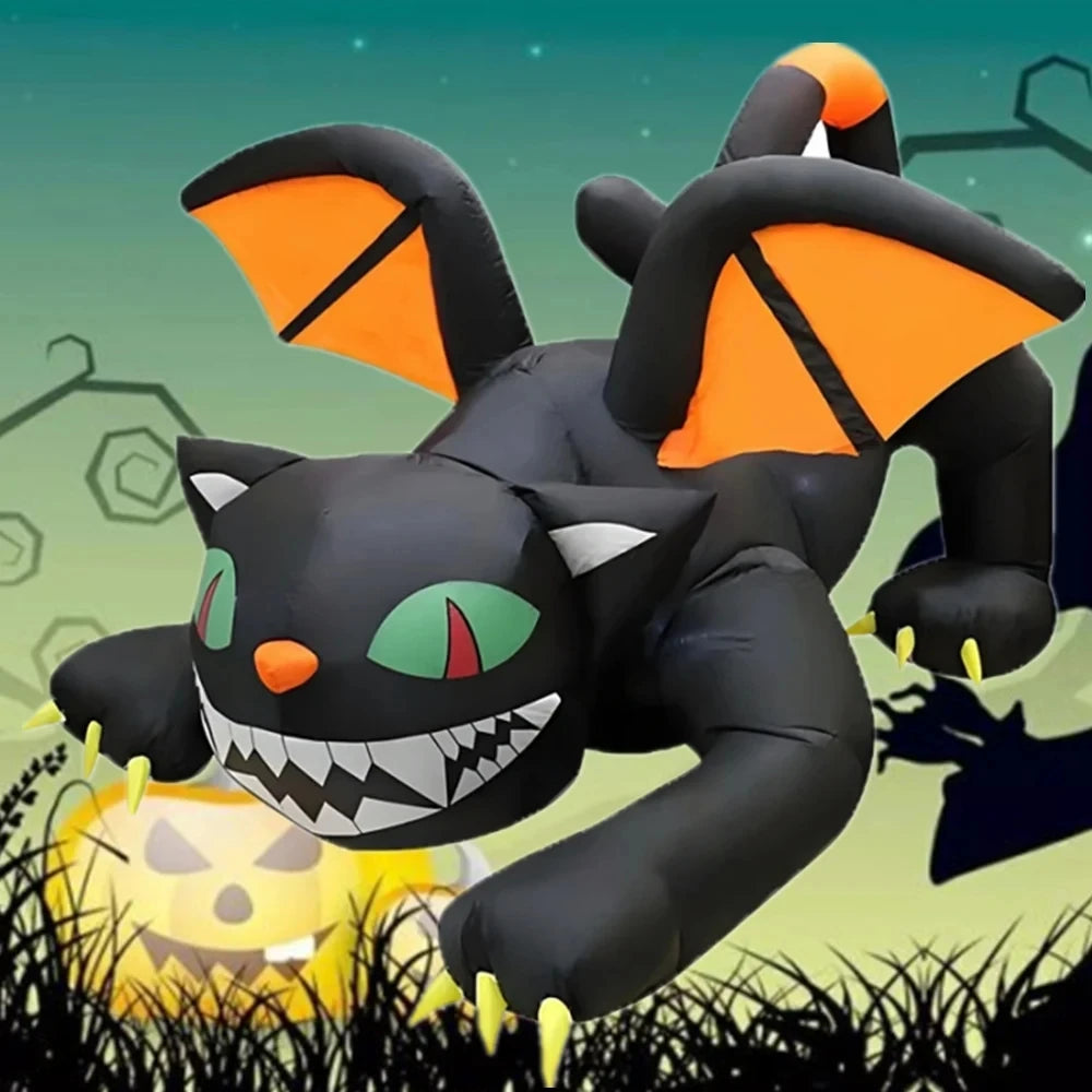 Opblaasbare zwarte kat van 7-Foot met Halloween-LED voor buiten, feest- en tuindecoratie 2026