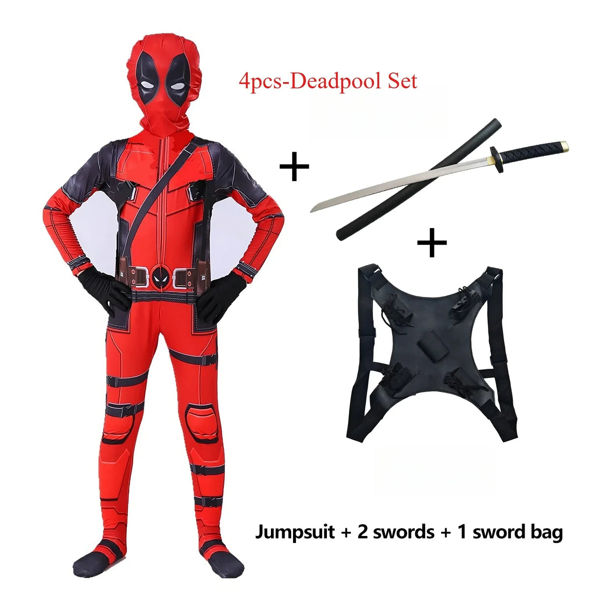 Deadpool-superhelte-cosplay-jumpsuit til børn med maske, komplet sæt til halloween og fødselsdagsgave 2026