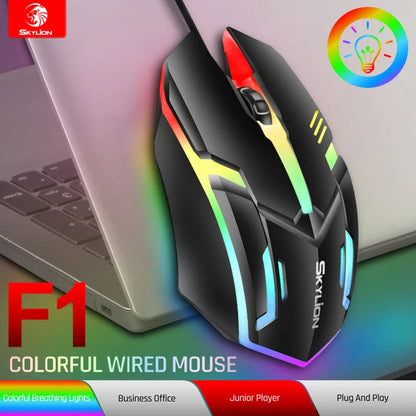Mouse da gioco cablato RGB 3 pulsanti USB precisione ufficio