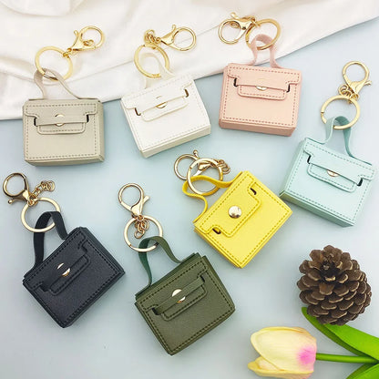 1+1 Gratis Birkin Inspiriert Mini Handtasche - Einfarbige PU Leder Münztasche Schlüsselanhänger Charm
