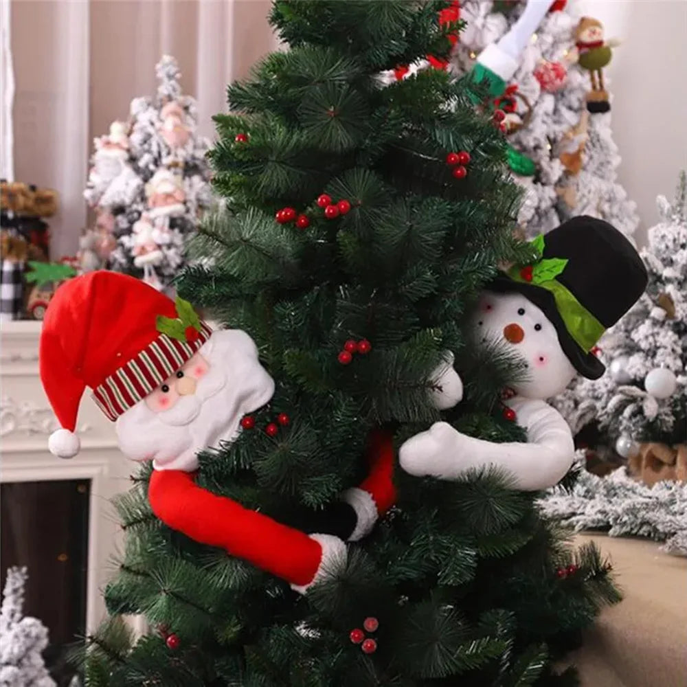 Cute 105cm Santa Claus Hugs The Tree Doll - Festive Christmas Ornaments for Holiday Decor, Snowman Design, Perfect for New Year 2025