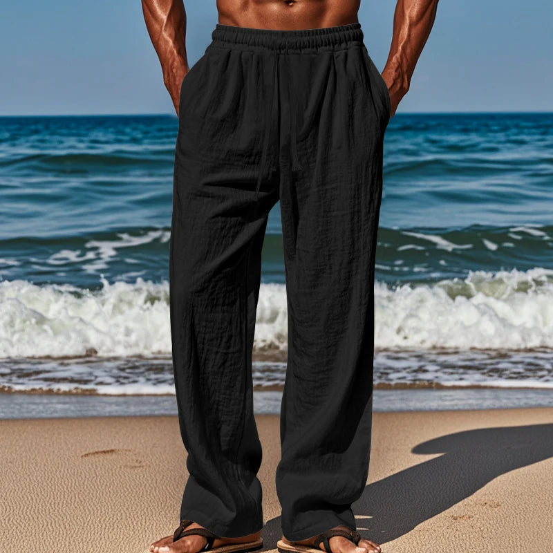 Drawstring Casual Beach Trousers - Loose Comfortable Solid Color Pants for Summer