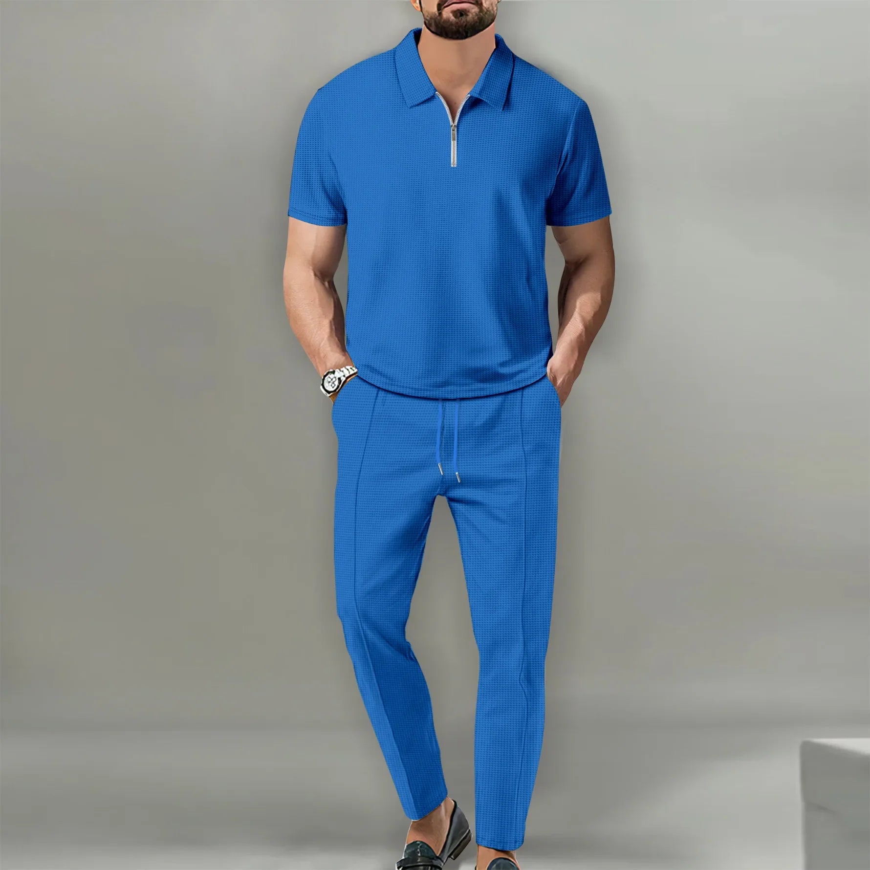 Variant image for Men's Polo Shirts Set - Casual Chic Breathable Polo and Adjustable Pants Ensemble for Comfort and Style-1