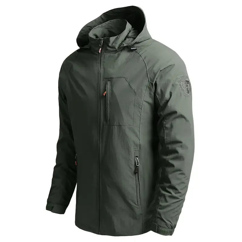 Chaqueta impermeable para hombre - Rompevientos con capucha de poliéster para camping