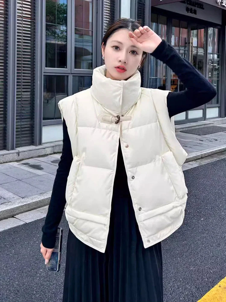 Warm Women’s Down Vest - Cropped Boxy, PU, Winter Layering