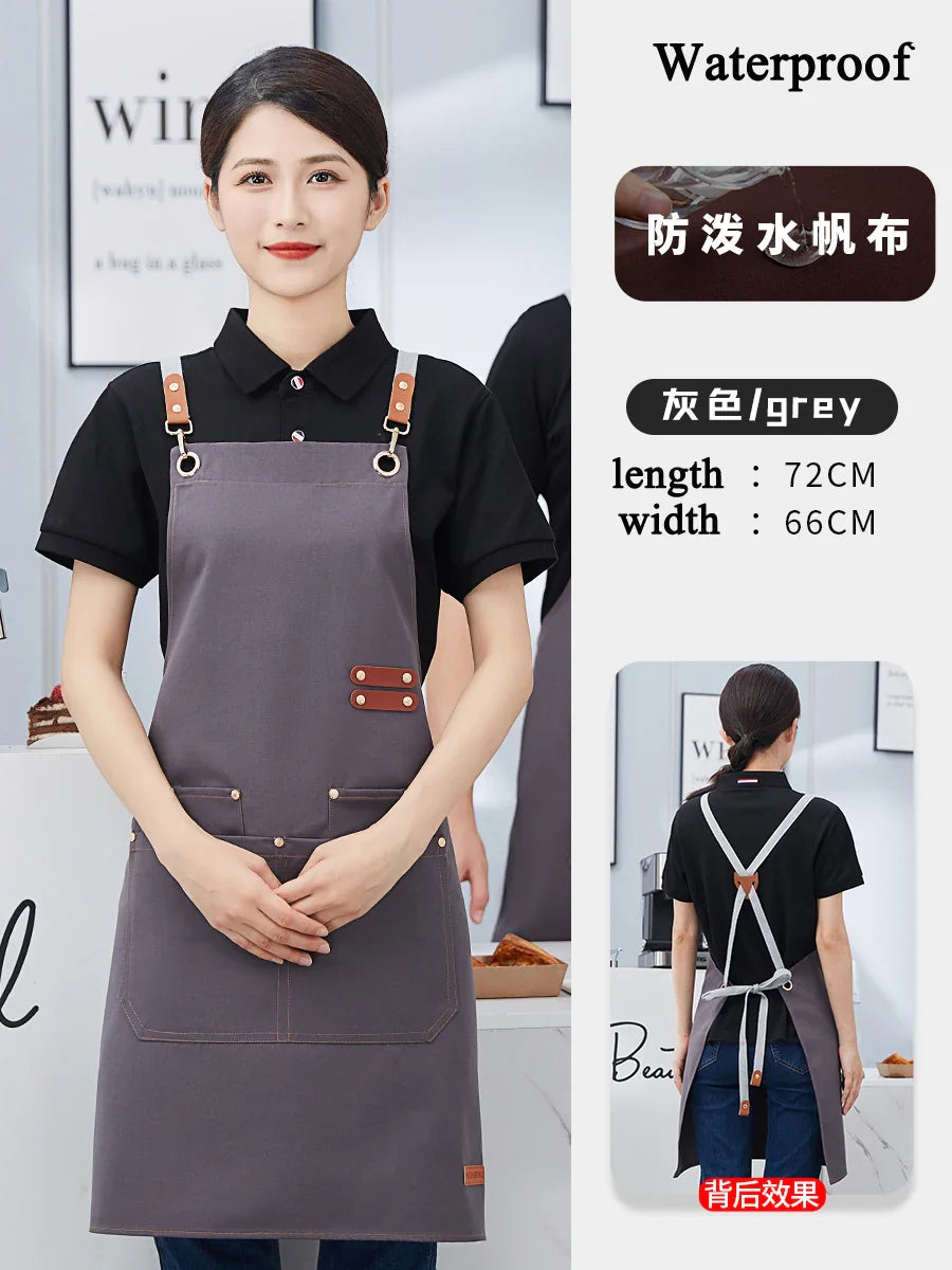 Custom Apron Waterproof Canvas Bib Apron With Adjustable Leather Look Straps Hospitality Fall 2025 Personalized Logo