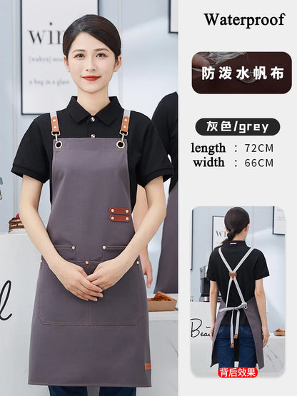 Custom Apron Waterproof Canvas Bib Apron With Adjustable Leather Look Straps Hospitality Fall 2025 Personalized Logo