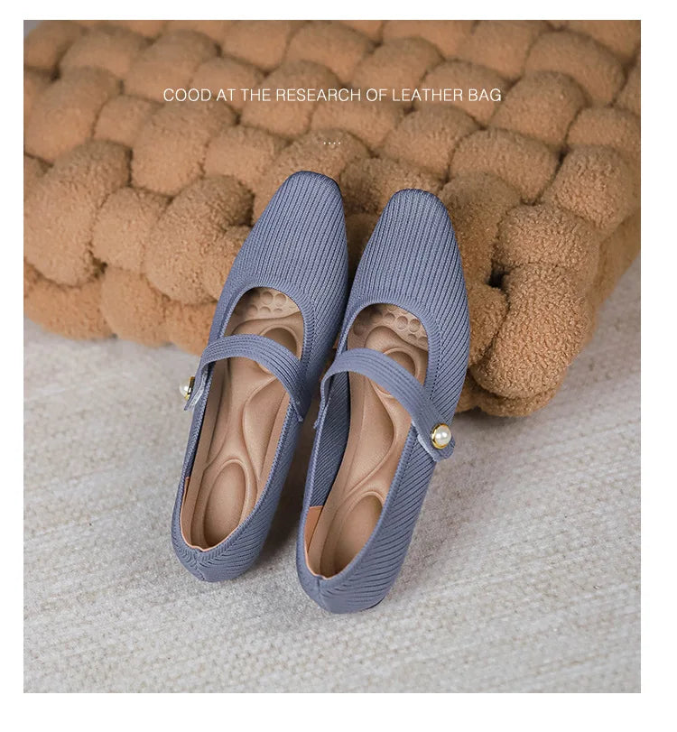 Stretchy Women Mary Jane Flats - Ribbed Knit For Spring