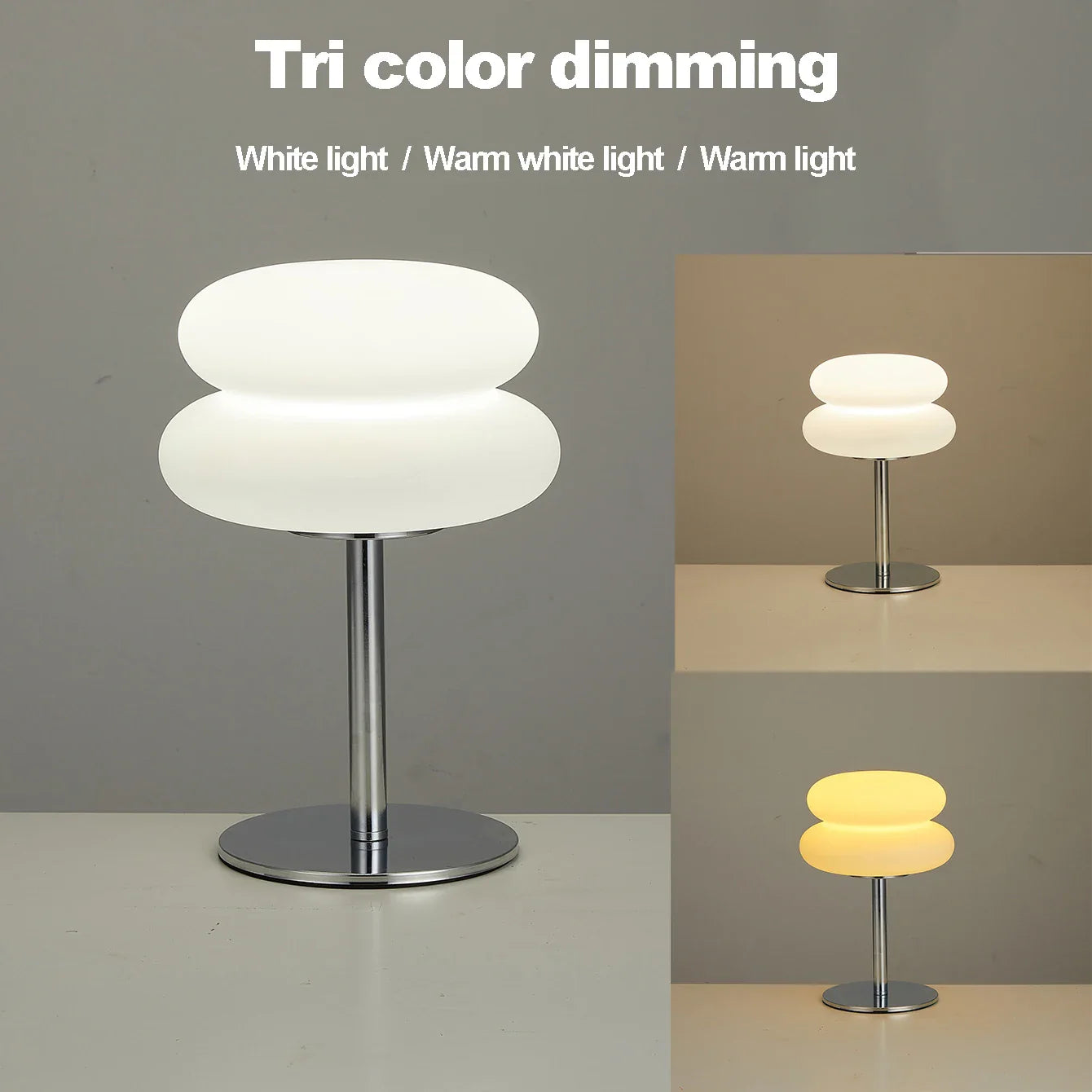 Lampada da tavolo crema paralume in plastica lampada da comodino a fungo autunno 2025 dimmerazione tricolore USB LED inclusi atmosfera accogliente