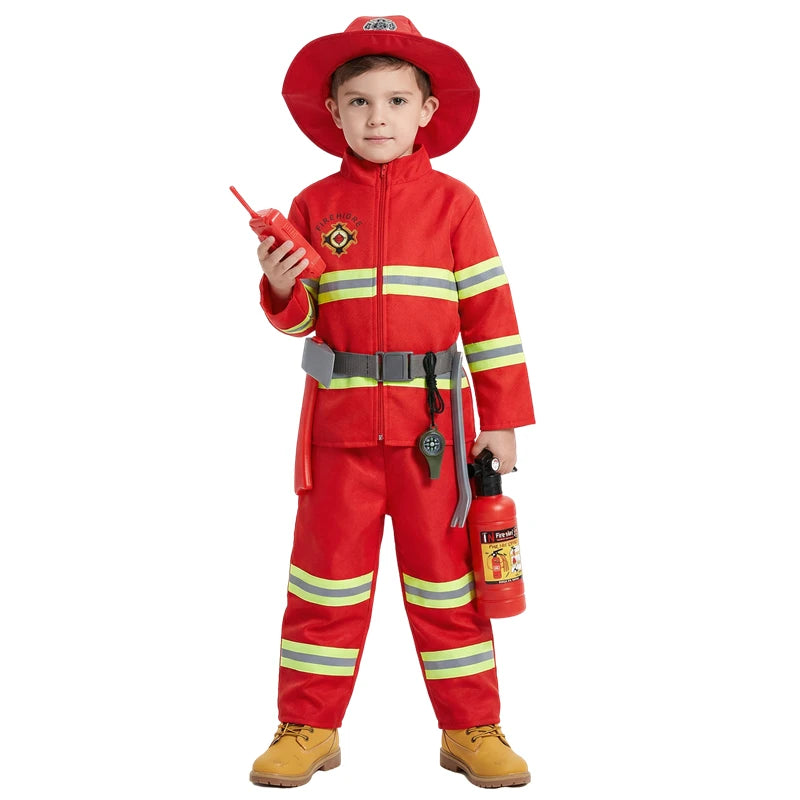 Cosplaykostuumset voor kinderen als brandweerman, met realistische speelgoeduitrusting voor jongens en meisjes, voor feestelijke optredens 2026