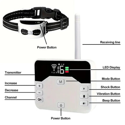 Pets Wireless Electronic Fence - IP65 Waterproof Rechargeable Remote Control Training Collar