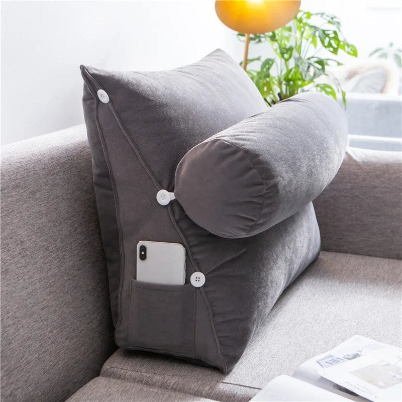 Ergonomic Triangular Backrest Pillow with Headrest for Bed and Chair Cozy Reading and Relaxation Cushion