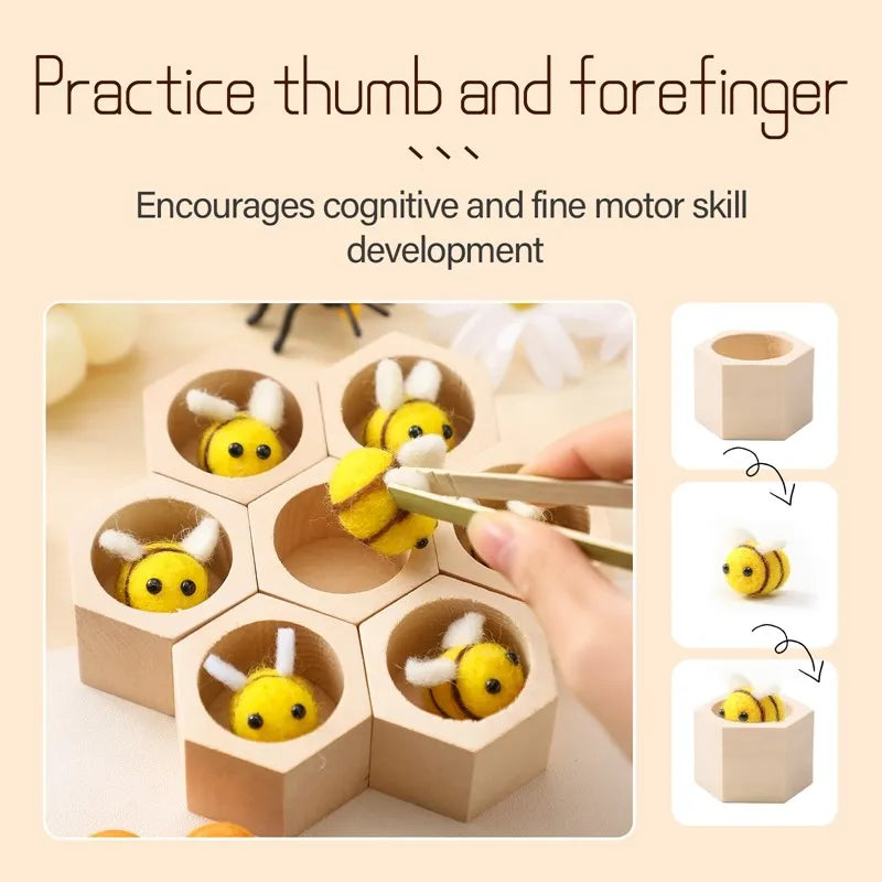 Juguete Montessori para Motricidad Fina 0-12 Meses Abeja de Madera Panal Juego Sensorial Otoño 2025 Regalo de Desarrollo