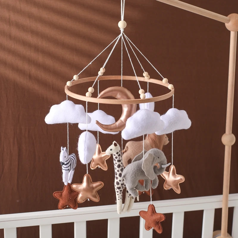 Wooden Felt Animal Crib Mobile With Soothing Calming Music
