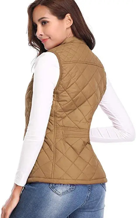 Lightweight Women Quilted Vest - Stand Collar Cotton Winter