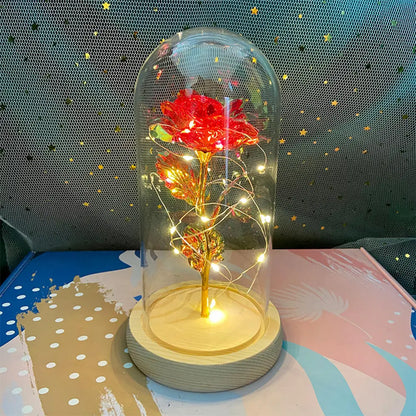 Rosa Galassia in Oro 24K con Luci LED – Scatola Regalo per la Festa della Mamma Fiore in Alluminio con Luci a Stringa e Scatola Fiore Artificiale Regalo