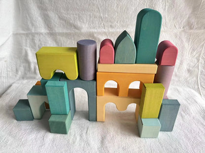 Wooden Building Blocks Pastel Nordic Stacking Play Set Fall 2025 Eco Friendly Imaginative Play Gift