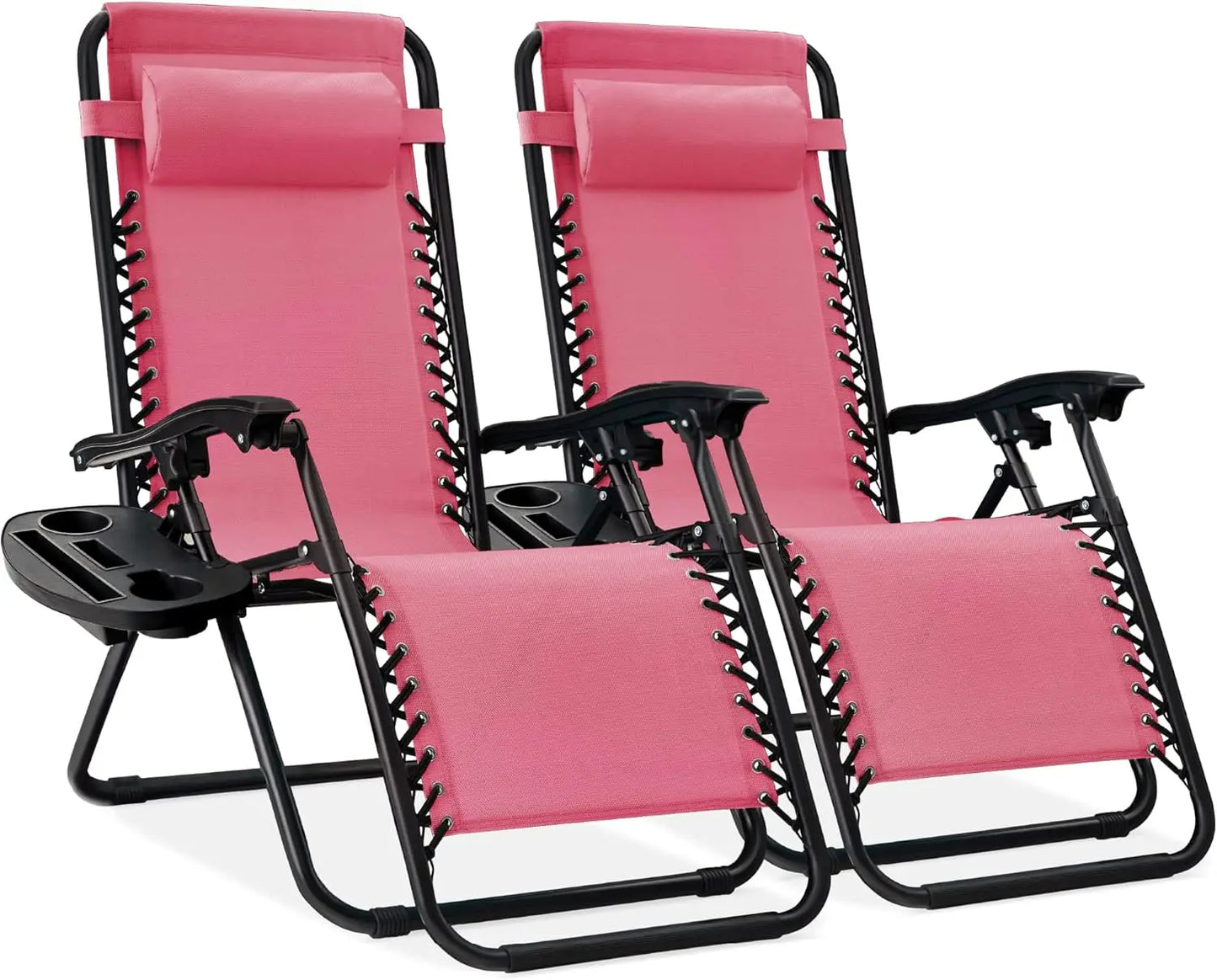 Adjustable Steel Mesh Zero Gravity Lounge Chairs with Cup Holders & Pillows - Portable Recliners for Outdoor Relaxation and Comfort