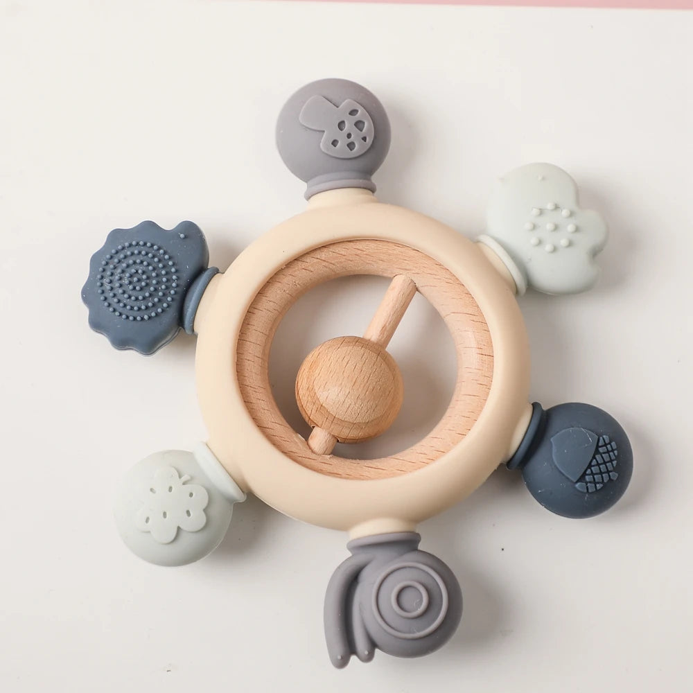 Wooden Crochet Animal Teether Rattle Newborn Sensory Toys