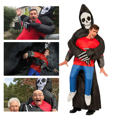 Opblaasbaar zwart gewaad met spookmasker, kostuumaccessoire voor volwassenen, Halloween, carnaval en gemaskerde cosplayfeesten 2026
