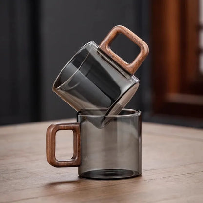 360ML Høj Borosilikatglas Træ Te Kop - Stor Kapacitet Drikke Kaffe Krus