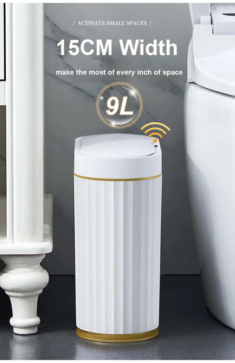 Automatic Sensor Trash Can Narrow Roman Stripe Bathroom Bin