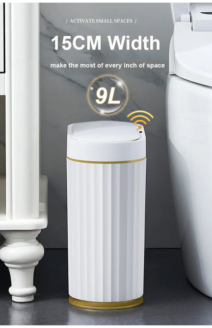 Automatic Sensor Trash Can Narrow Roman Stripe Bathroom Bin