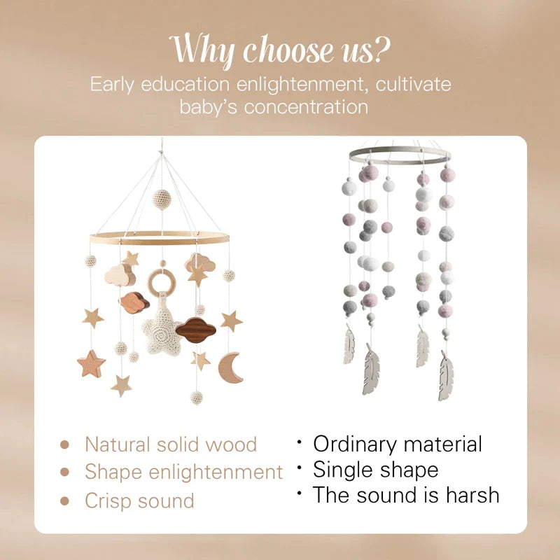 Wooden Baby Mobile Natural Wood Newborn Crib Mobile 0-12 Months Nursery Decor Newborn Gift 2025 Soothing Music