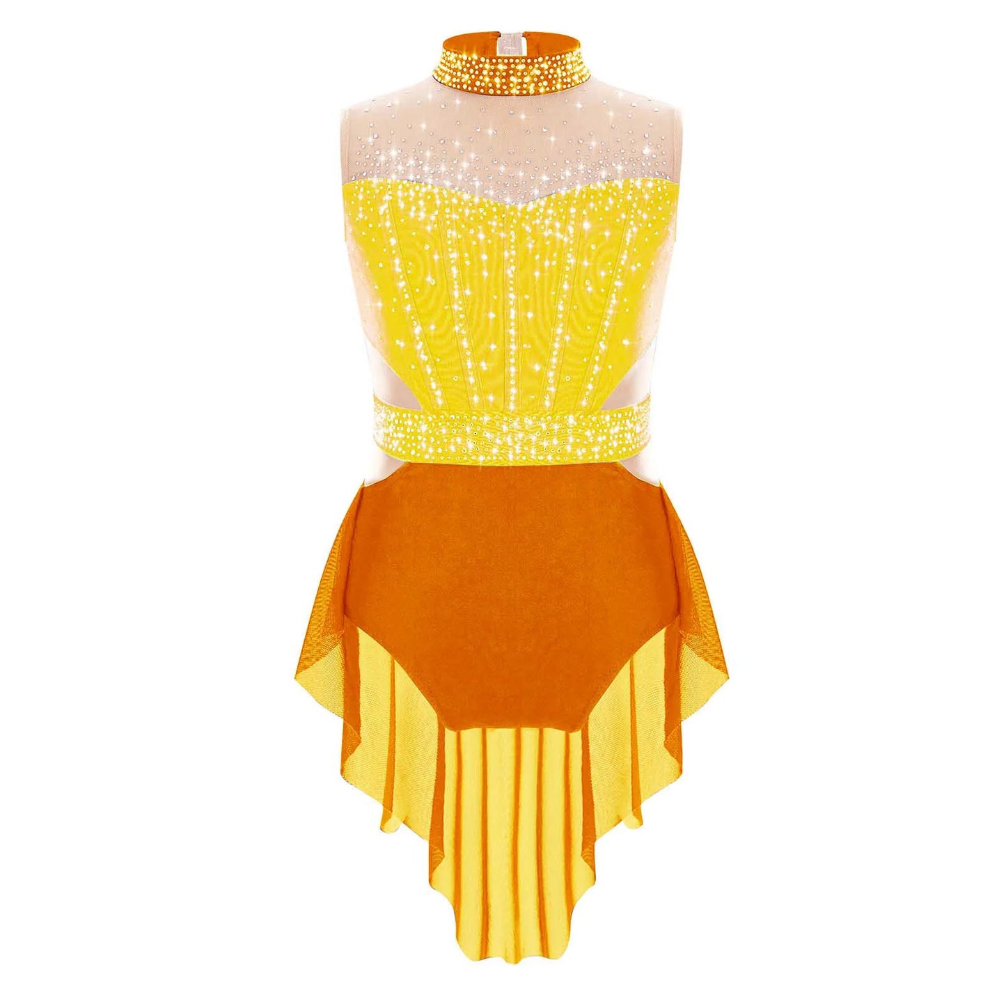 Lightweight Girls' Leotard - Rhinestone Embellished, Mesh Skirt, Polyester/Nylon/Elastane, For Ballet, Gymnastics