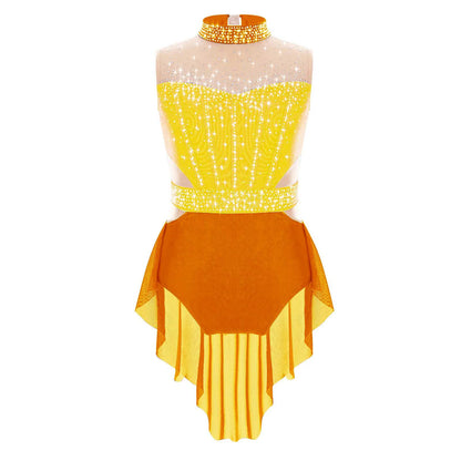 Lightweight Girls' Leotard - Rhinestone Embellished, Mesh Skirt, Polyester/Nylon/Elastane, For Ballet, Gymnastics