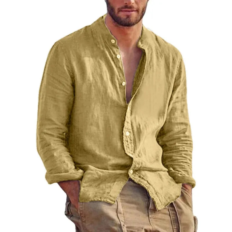 Variant image for Men's Linen Shirt with Mandarin Collar, Lightweight Breathable Casual Summer Shirt in Tailored Fit-13
