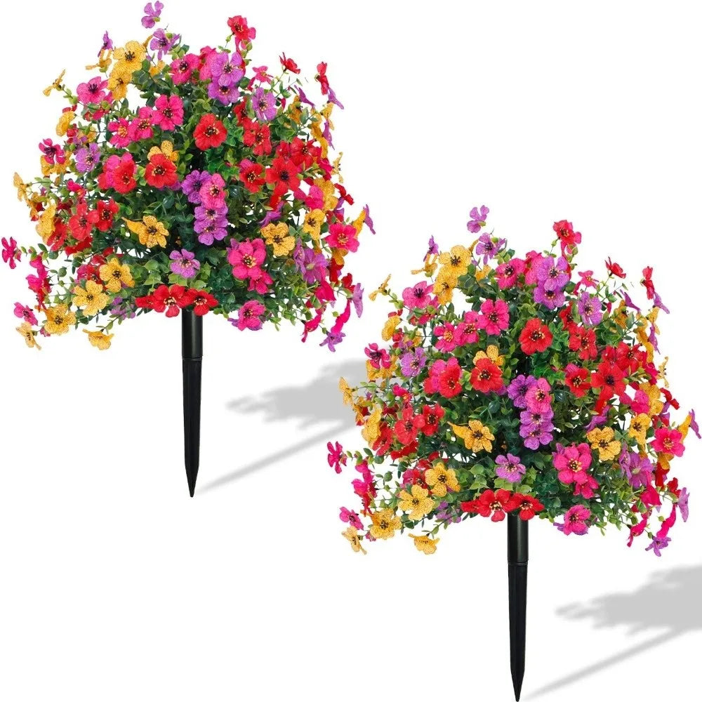 Picchetto da giardino con fiore artificiale, cespuglio fiorito finto da esterno con punta da conficcare nel terreno per decorare cortili, giardini e fioriere, 45 x 36 cm