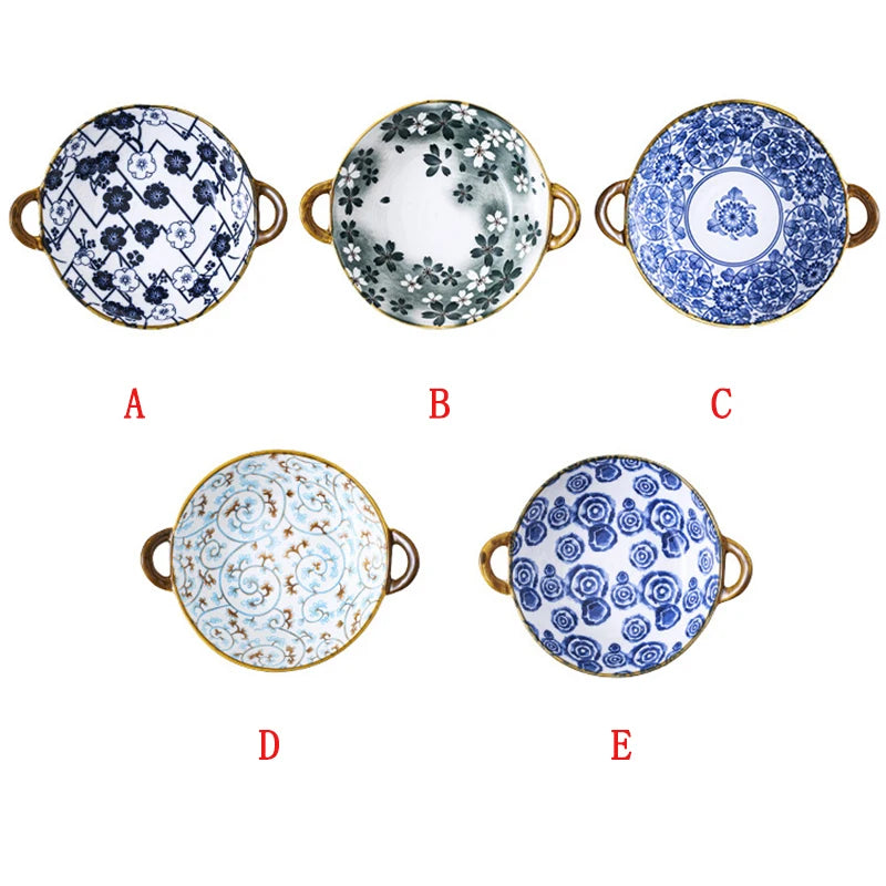 7.5 tums japansk keramisk nudelskål med handtag blå