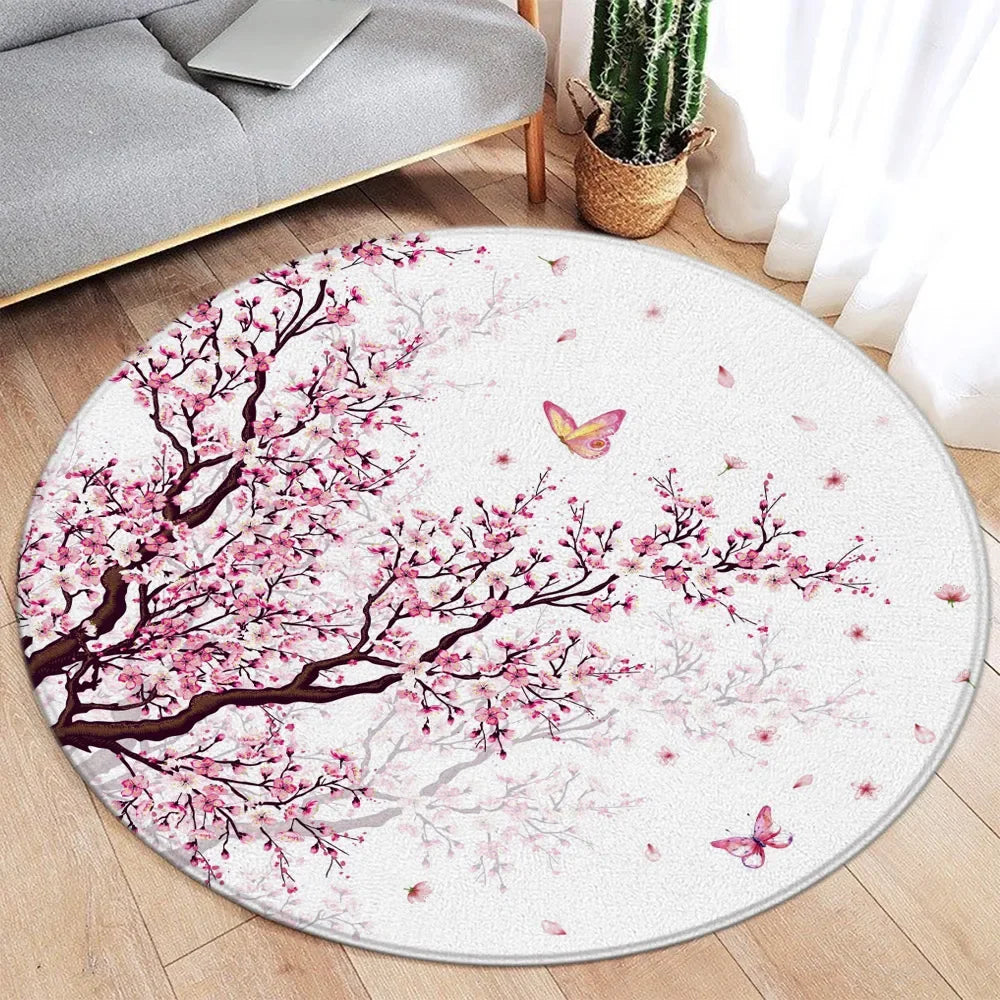 Koi Fish Round Rug Japanese Water Ink Floor Decor Serene