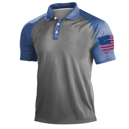 Breathable Men's Polo Shirt - Classic Polo, Distressed USA Flag Print, Athletic Wear
