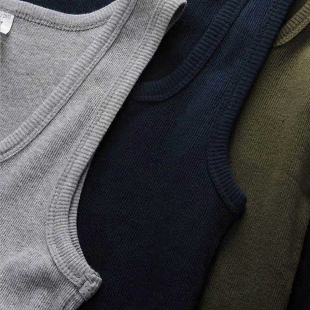 Breathable men's cotton tank top – slash neck, casual fit, solid, summer knit vest