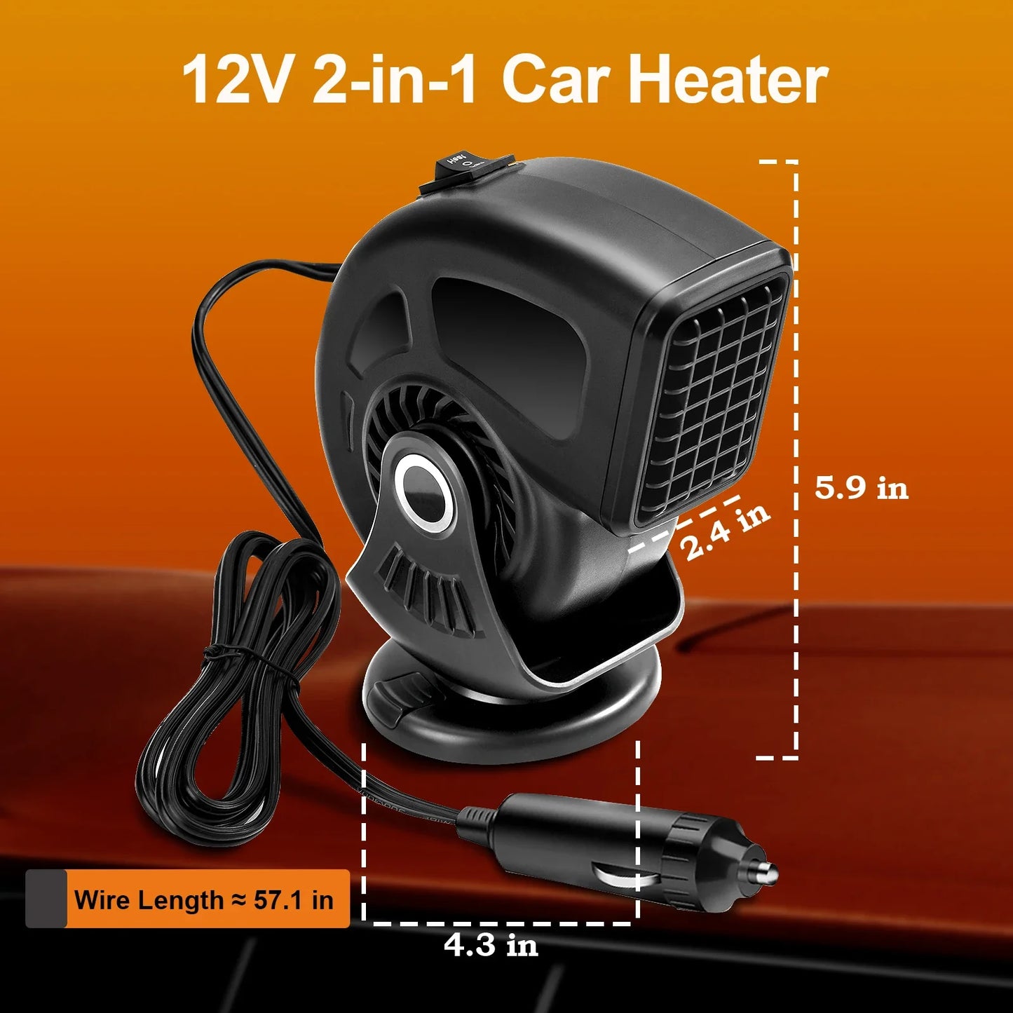 Car Heater Defogger 12V/24V 2-in-1 Heating And Cooling Plug In Windshield Defroster, Winter 2025 Ready