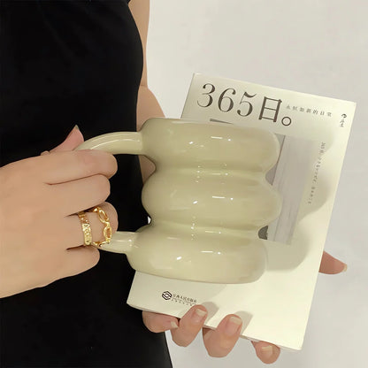 Keramik Kaffeetasse Kawaii Kreis Design Koreanischer Niedlicher Stil TikTok Viral Herbst 2025 Mikrowellengeeignet Geschenk